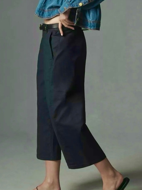 Anthropologie Denim - Anthropologie Maeve Navy Curved Ankle Cotton Barrel Chino Pants Pockets 10